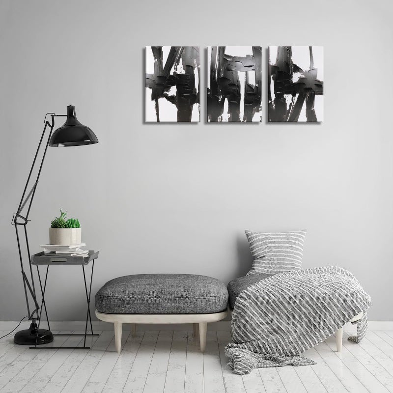 Pinetree Art 3 Panels Black and White Abstract Canvas Wall Art Prints 3D Textured Painting for Living Room (Small) - Image 3